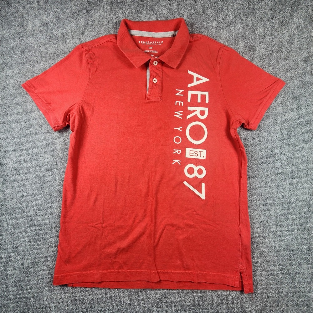 Aeropostale Mens Red Aero 87 New York Graphic Short Sleeve Polo Shirt Large